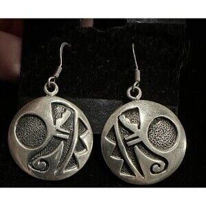Vintage sterling silver Earrings Embossed Howling Coyote Moon Native American